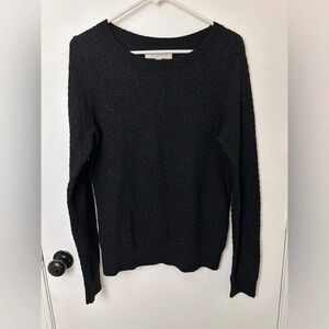 LOFT Black Wool and Rabbit Fur Blend Texture Sweater Silver tassel threads #1438